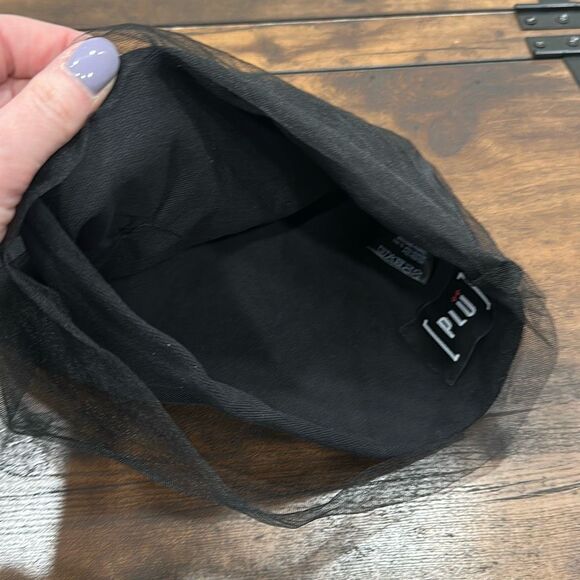 Plu Pluslavie Women's Embellished Cross Tulle Overlay Beanie Hat Black OS - Picture 2 of 10